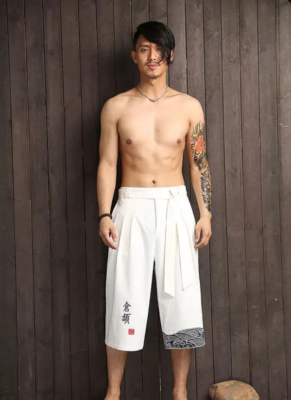 Esprit du Japon pantalon large homme hakama coton vagues
