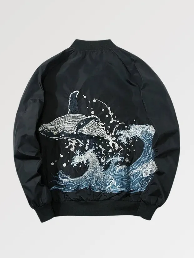 Esprit du Japon blouson sukajan baleine Kanagawa brodé