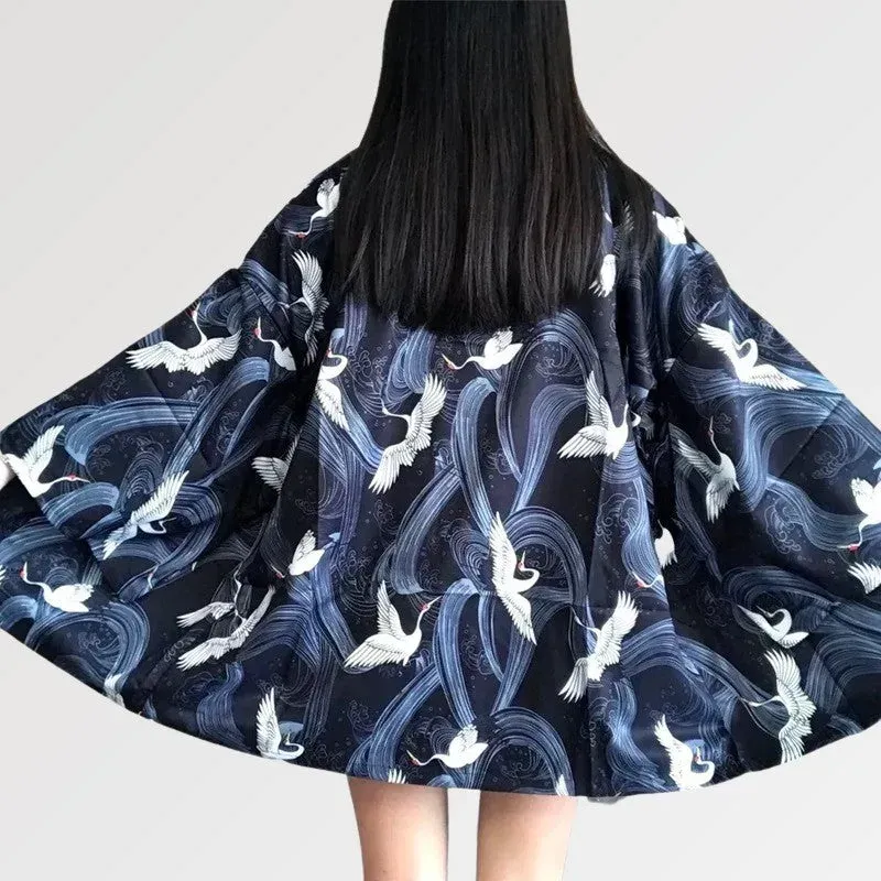 Japon style Shikuru veste femme grues polyester
