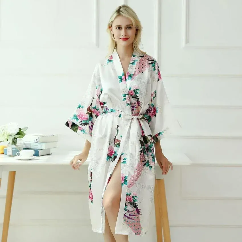 Japon style Kimono pyjama femme satin motif fleuri