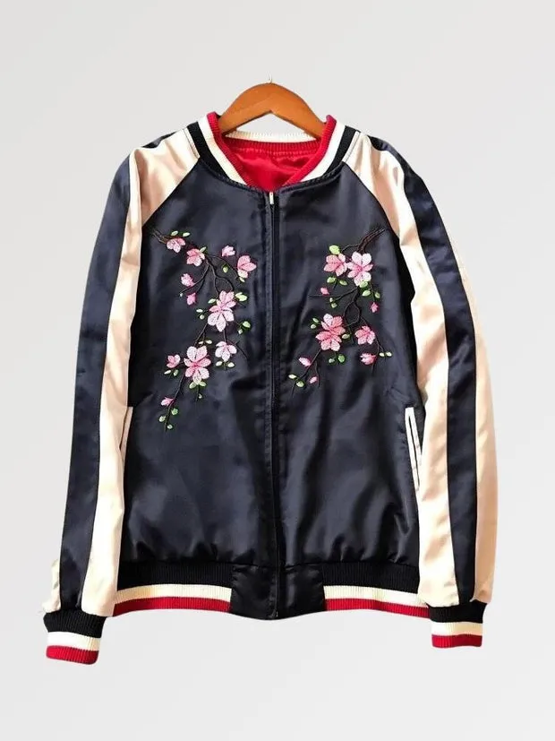 Esprit du Japon bomber kitsune blanc brodé satiné