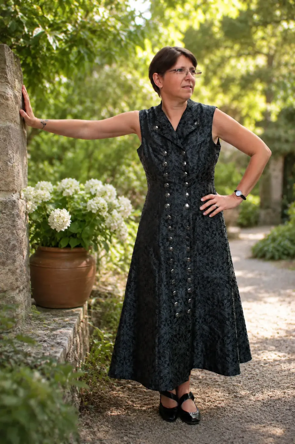 Geht's In Yseline robe damassée gris et noir