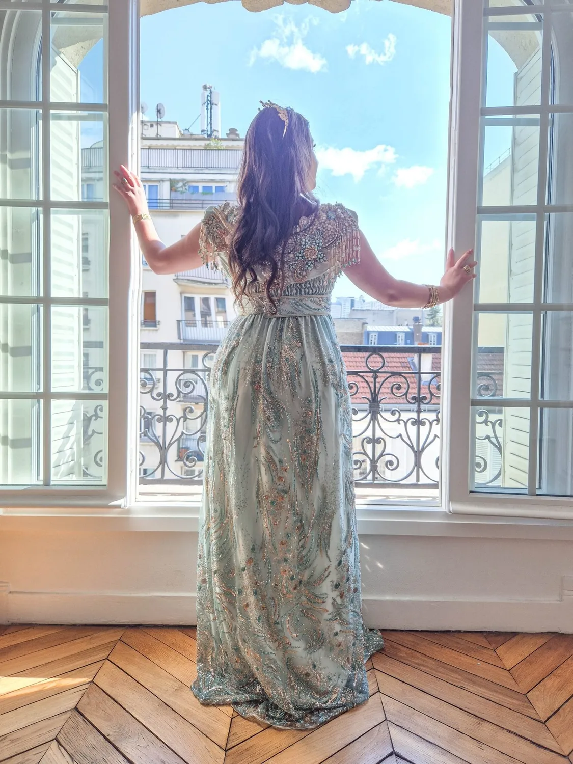 Célèbr'Orient Nabila blousa vert eau perlée