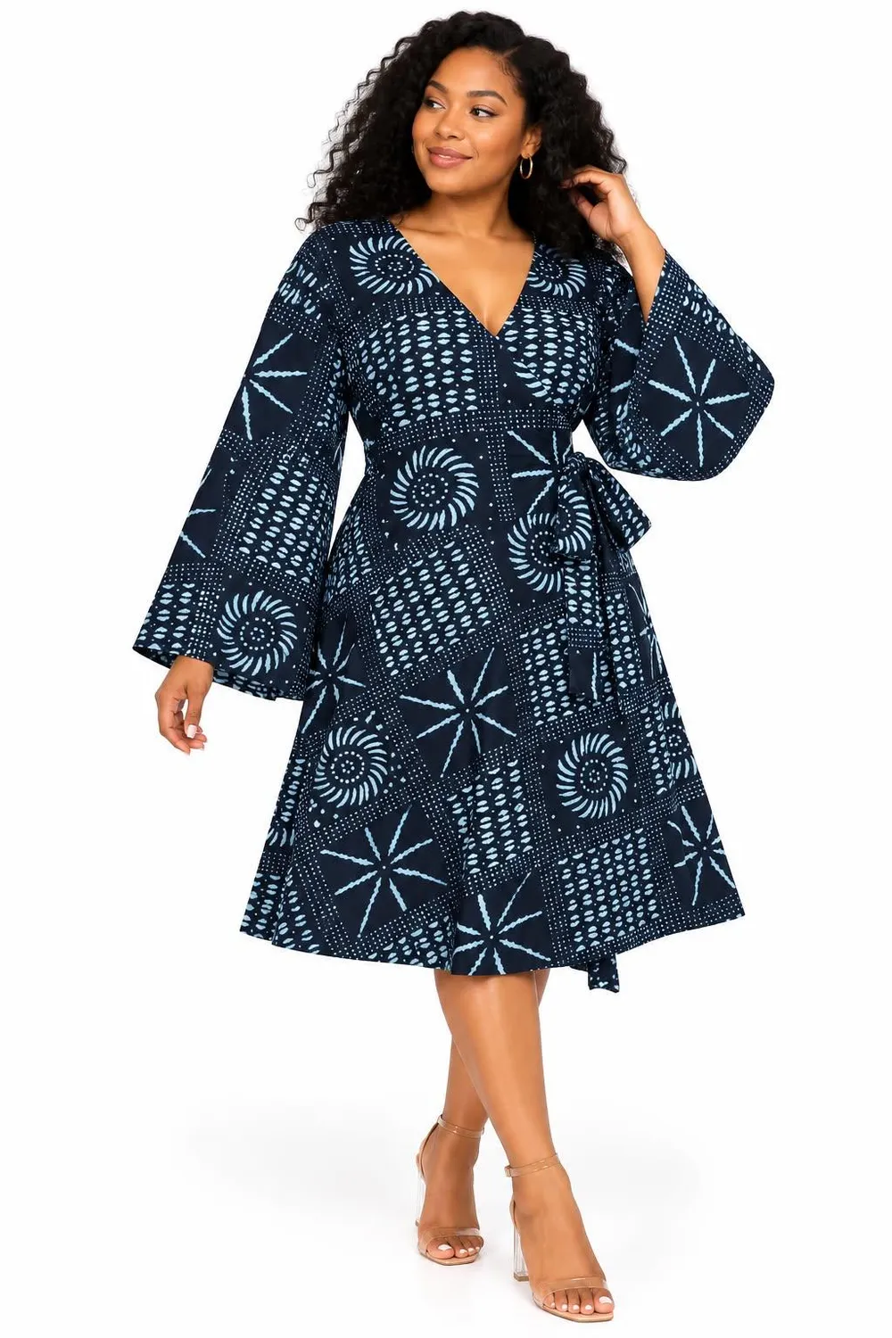KAVAZI robe midi cache-cœur wax col V manches cloche