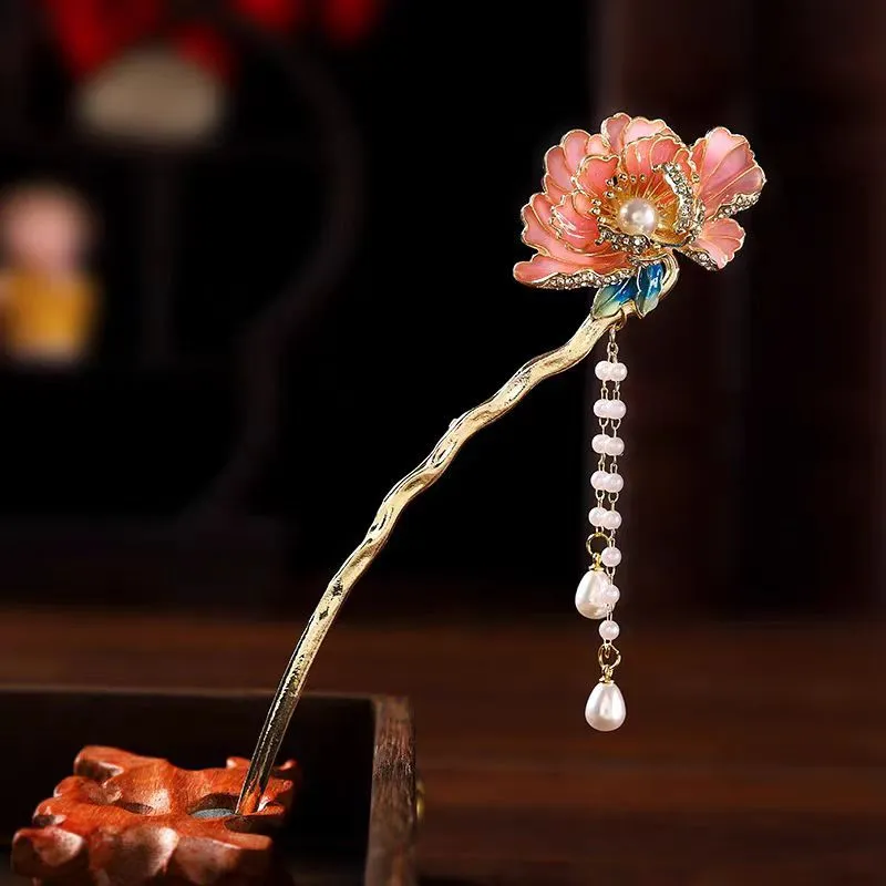 Esprit du Japon Épingle Cheveux Pivoine Perles Métal