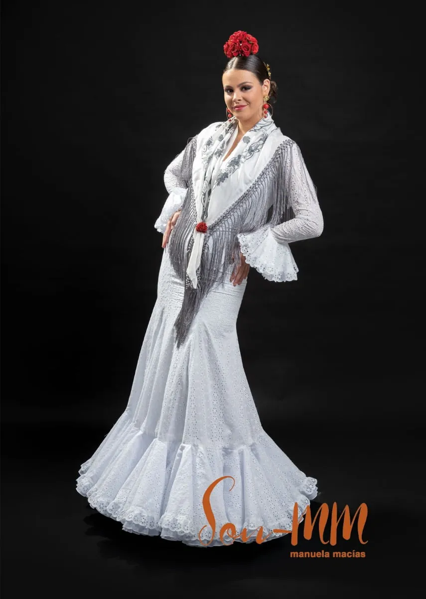 Viva la Feria Salteras robe flamenca blanche perforée