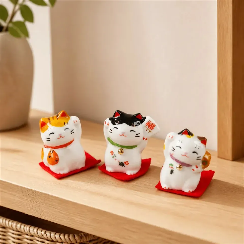 Esprit du Japon Trio maneki neko chats porte-bonheur en céramique