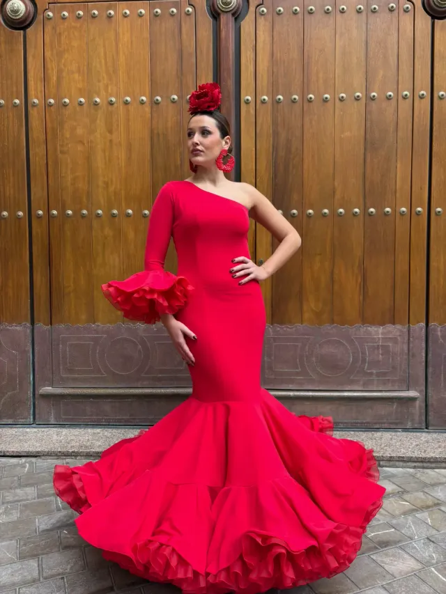 Viva La Feria Rosal robe flamenca rouge sirène asymétrique