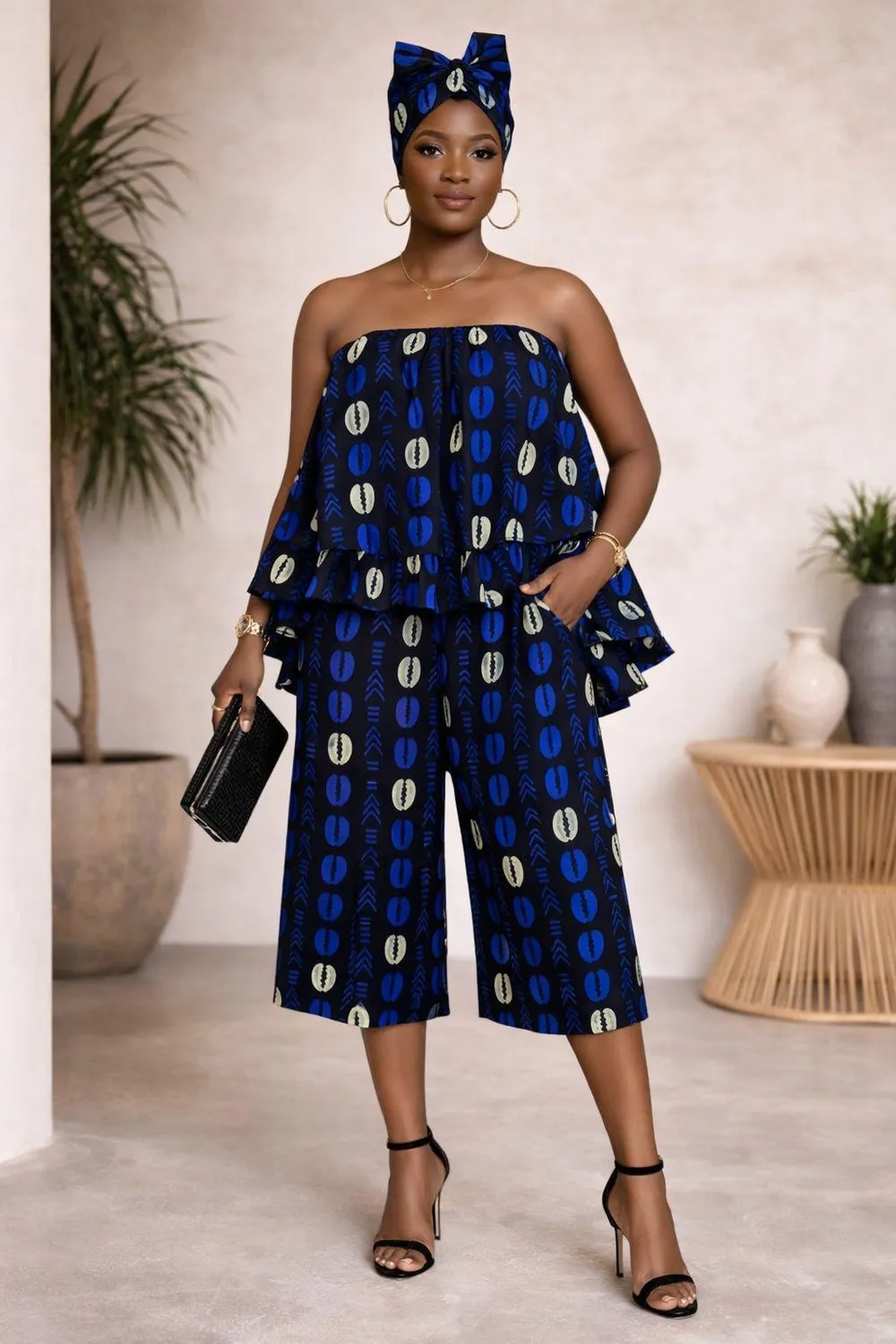 KAVAZI ensemble bustier capri foulard 3 pièces