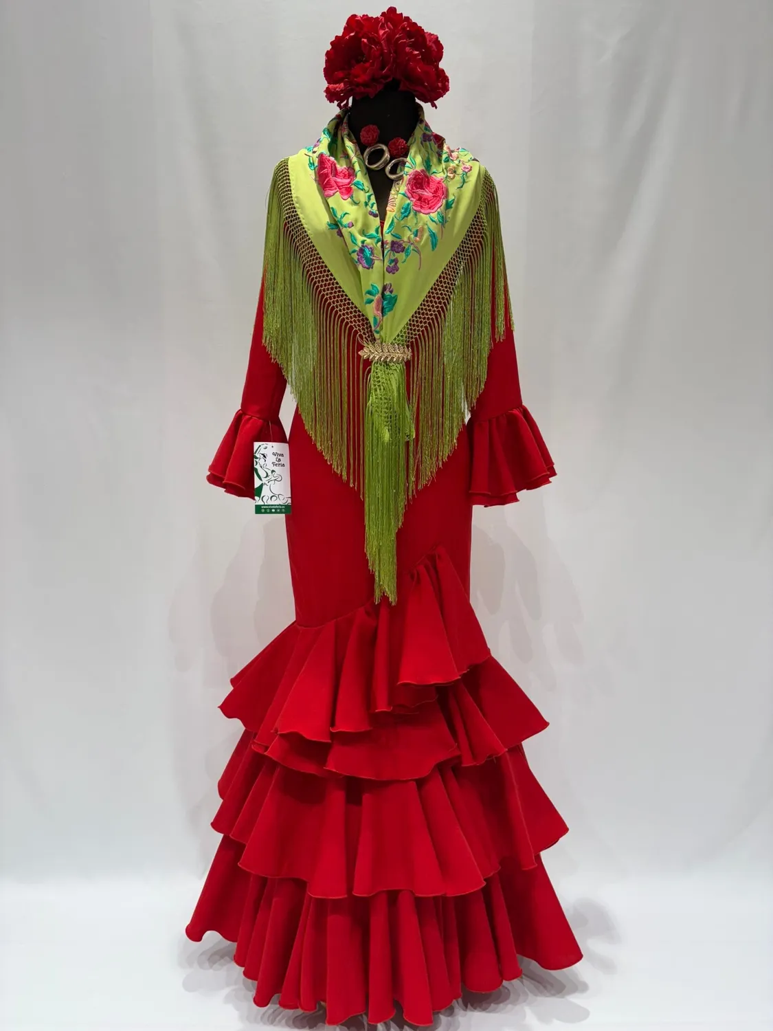 Viva La Feria robe flamenco rouge stretch à volants