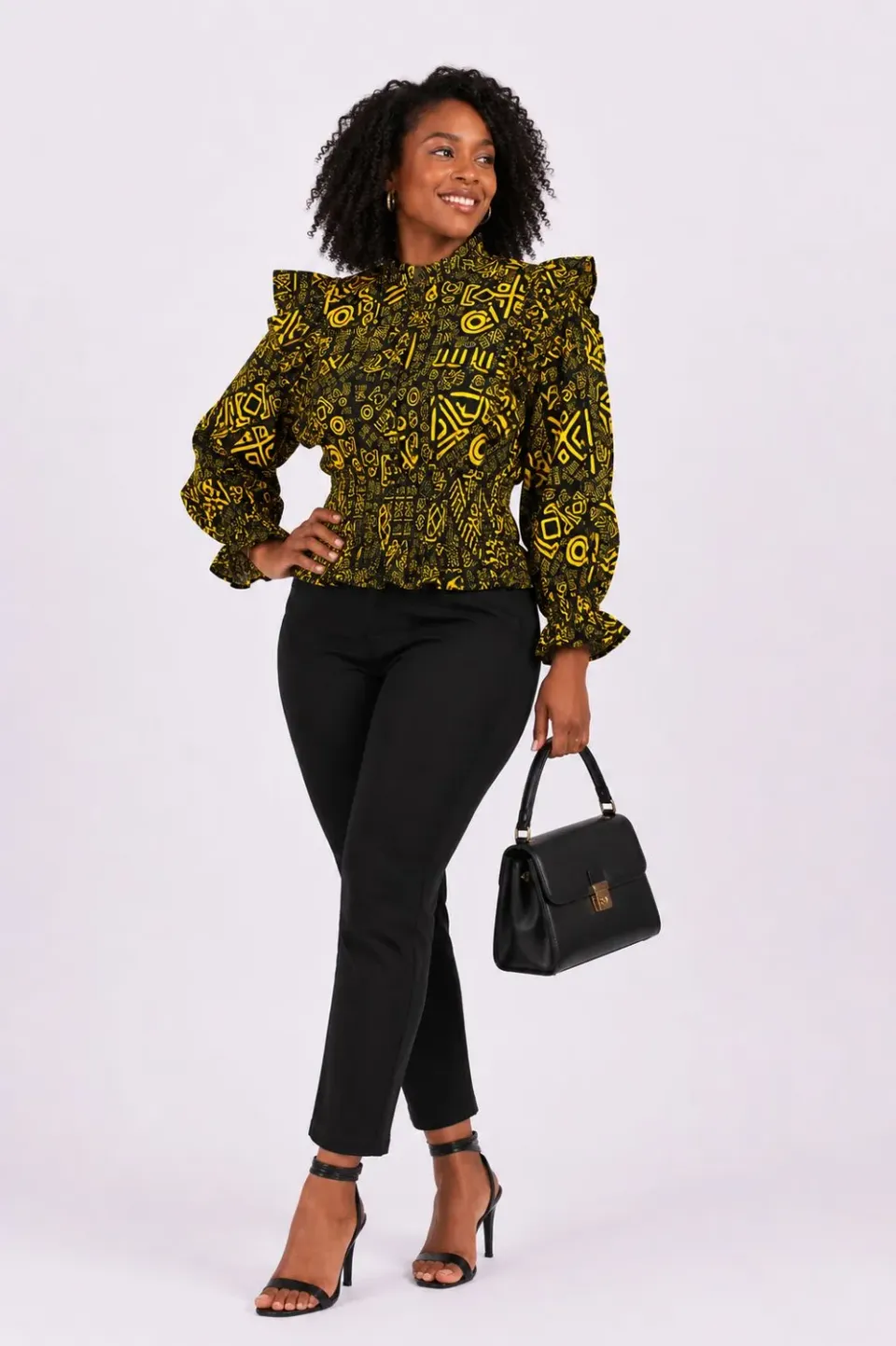KAVAZI Ankara Top femme manches bouffantes wax