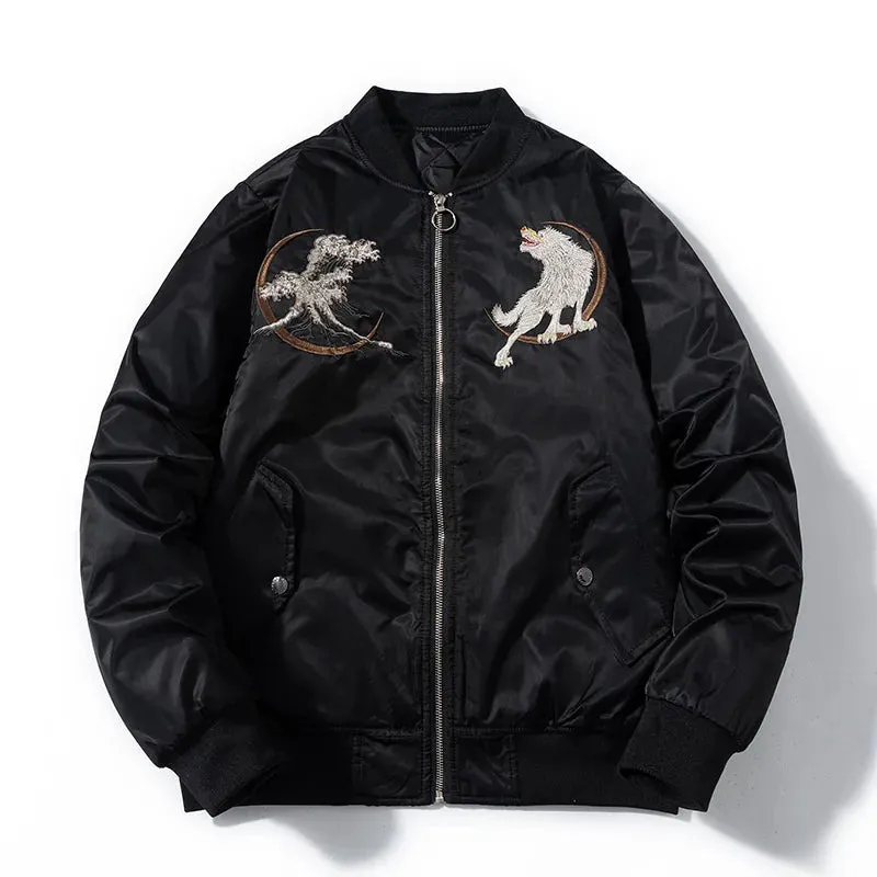 Esprit du Japon blouson sukajan loup vagues brodé noir