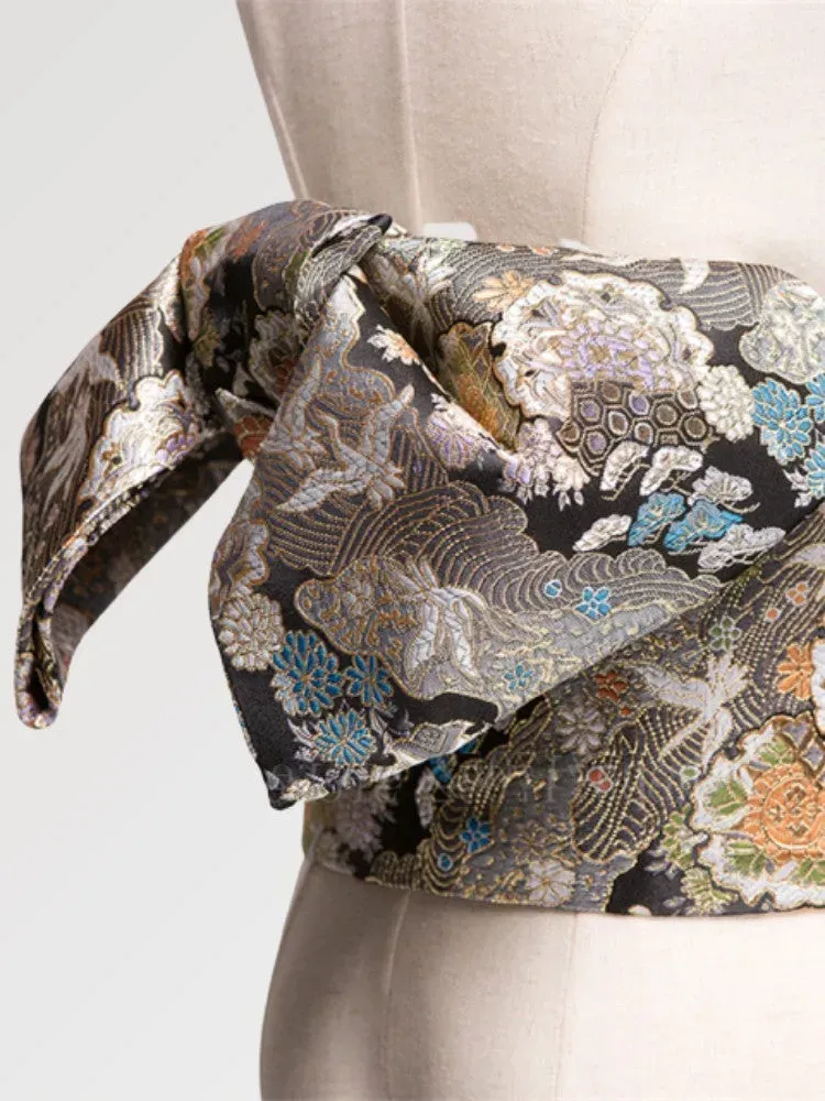 Japon style Tachibana ceinture obi noire coton satiné