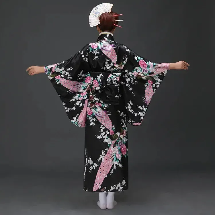 Japon style nori kimono traditionnel femme satiné fleuri