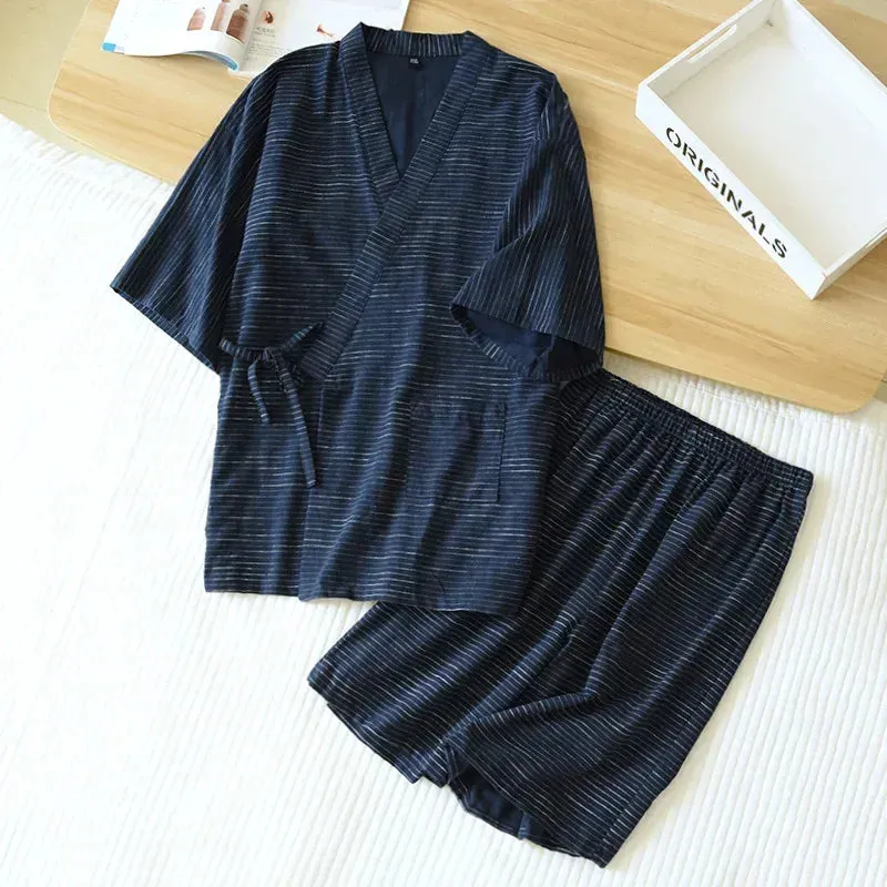 Esprit du Japon pyjama kimono homme coton rayé