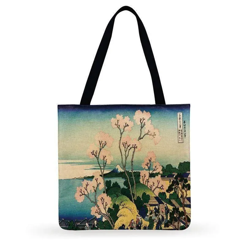 Japon style Tote Bag Cerisier Japonais sac lin