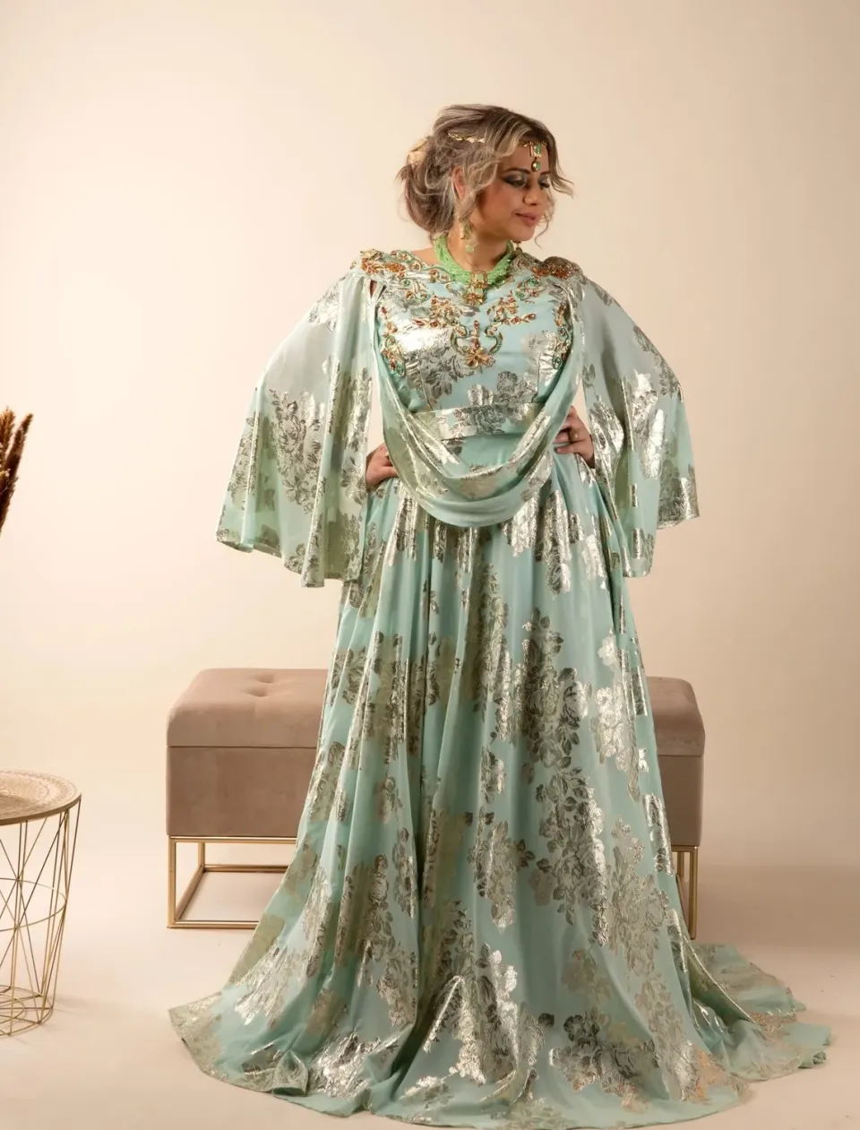 Célèbr'Orient Afri melhfa chaouia vert d'eau soie