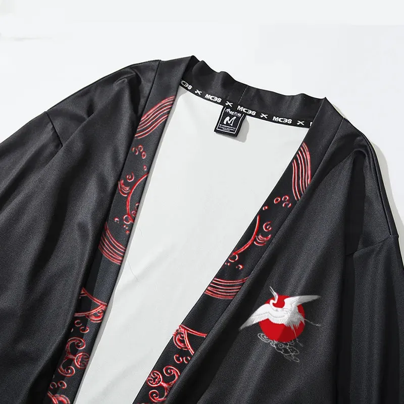 Esprit du Japon grues veste kimono femme noire satinée