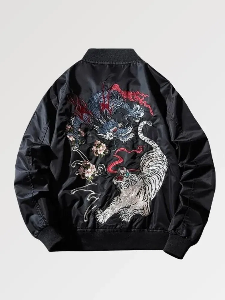 Japon style Tora Kori bomber broderie noir tigre