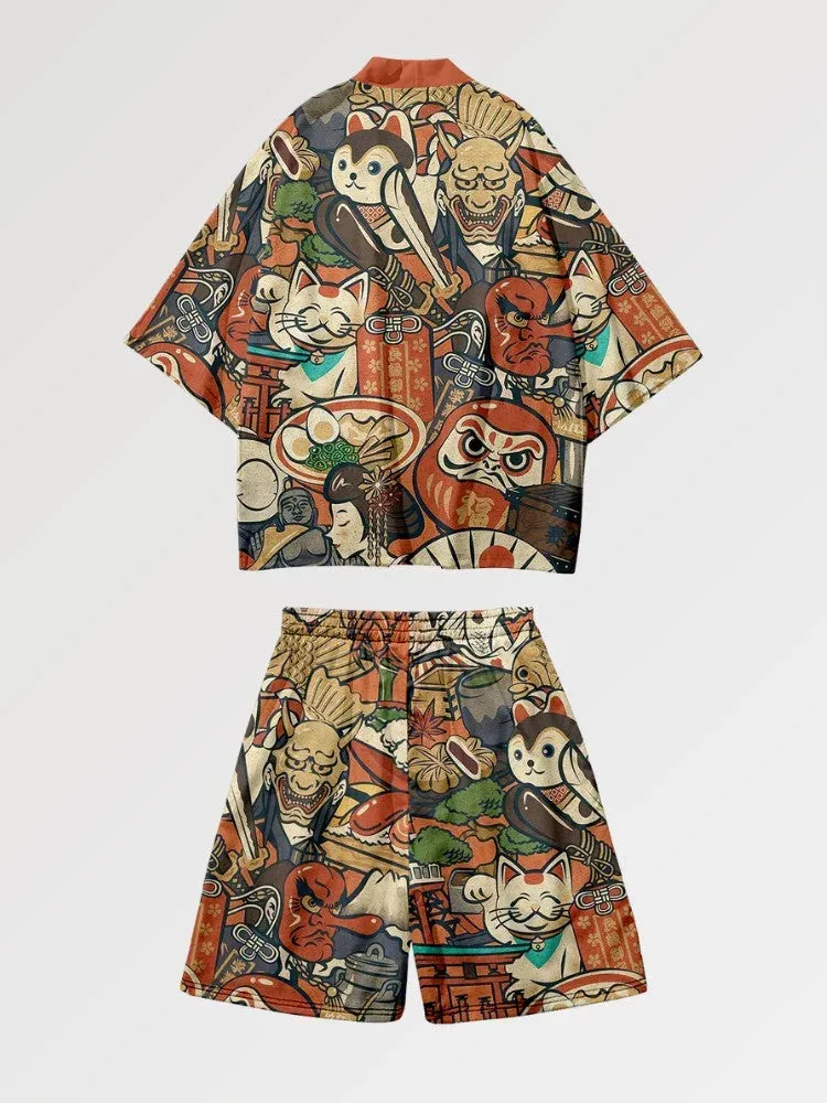 Japon style Ensemble De Kimono ‘daruma X Neko’