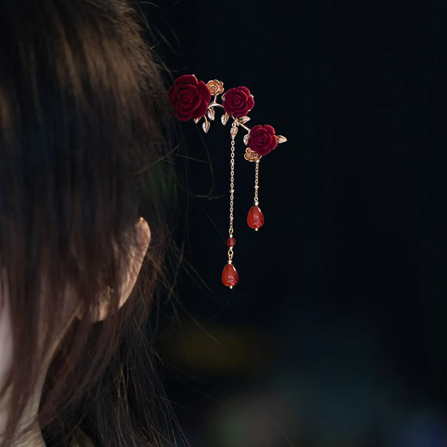 Japon style kanzashi bois fleur pic cheveux