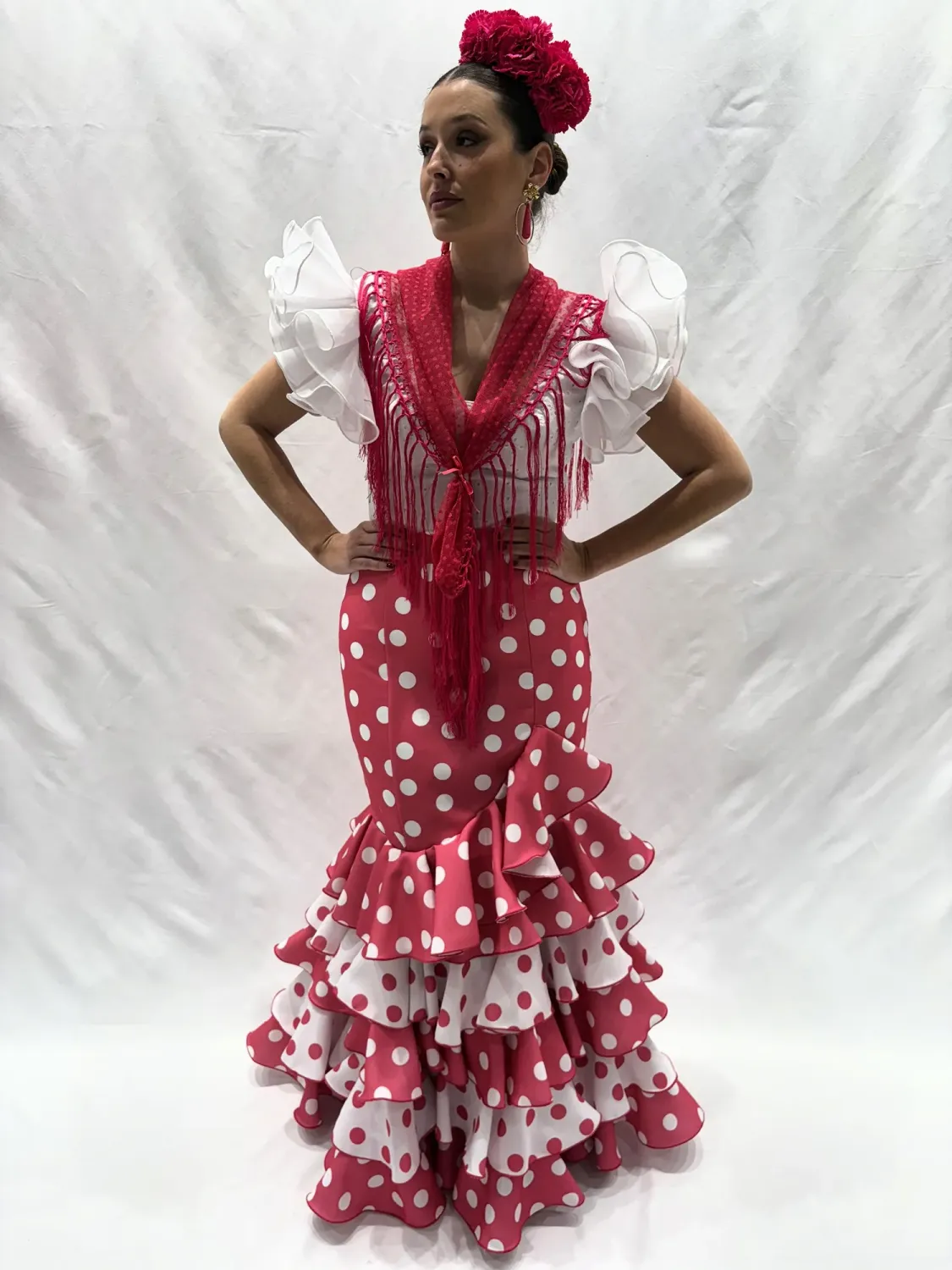 Viva La Feria Alba jupe flamenca fuchsia à pois volants