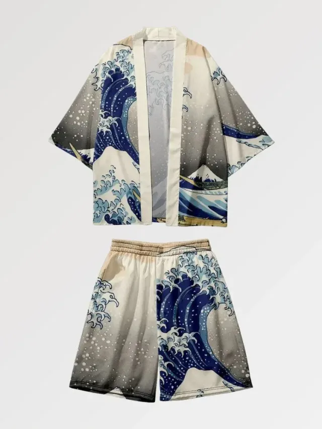 Japon style Hokusai ensemble kimono vague Kanagawa
