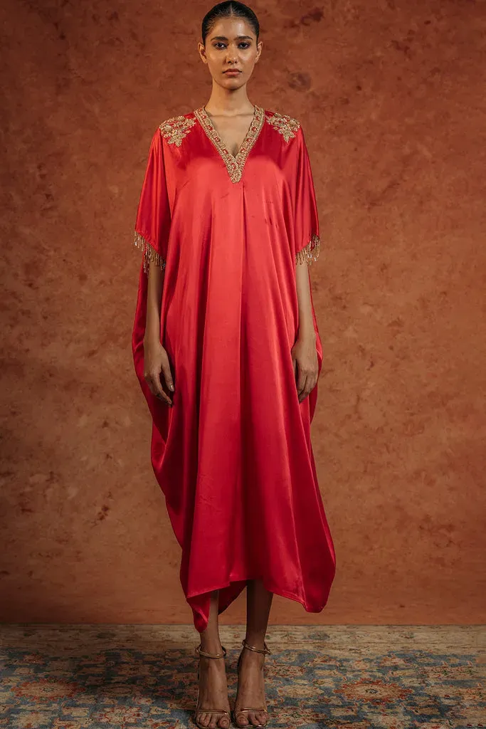 Rahul Mishra Himadri kurta satin soie rubis brodé
