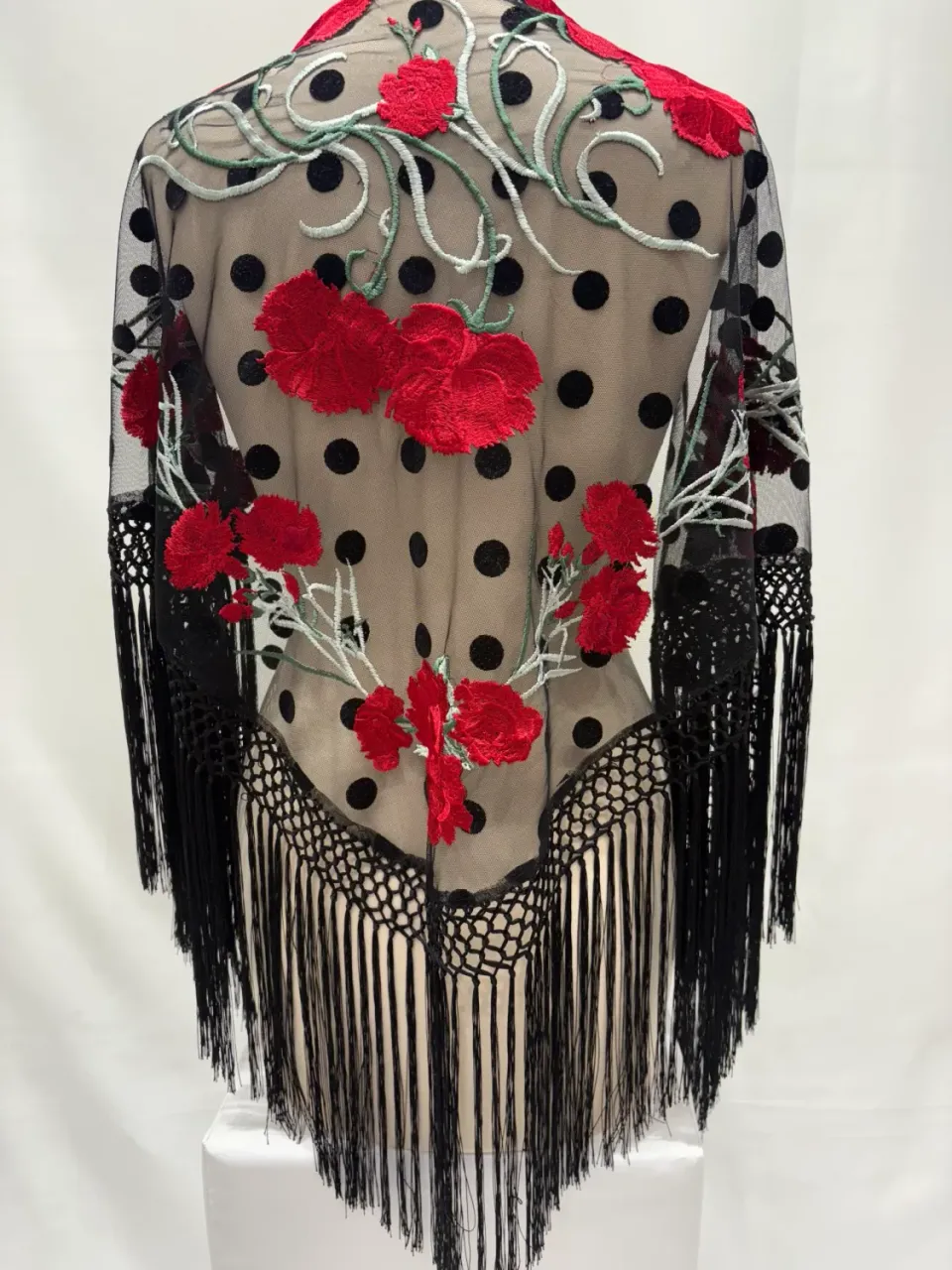 Viva La Feria mantoncillo châle flamenco noir fleurs franges soie