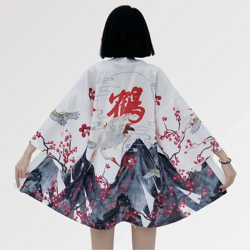 Japon style Edo veste kimono légère blanche motifs japonais