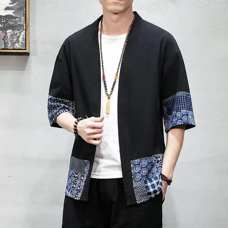 Esprit du Japon Cardigan kimono homme coton patchwork