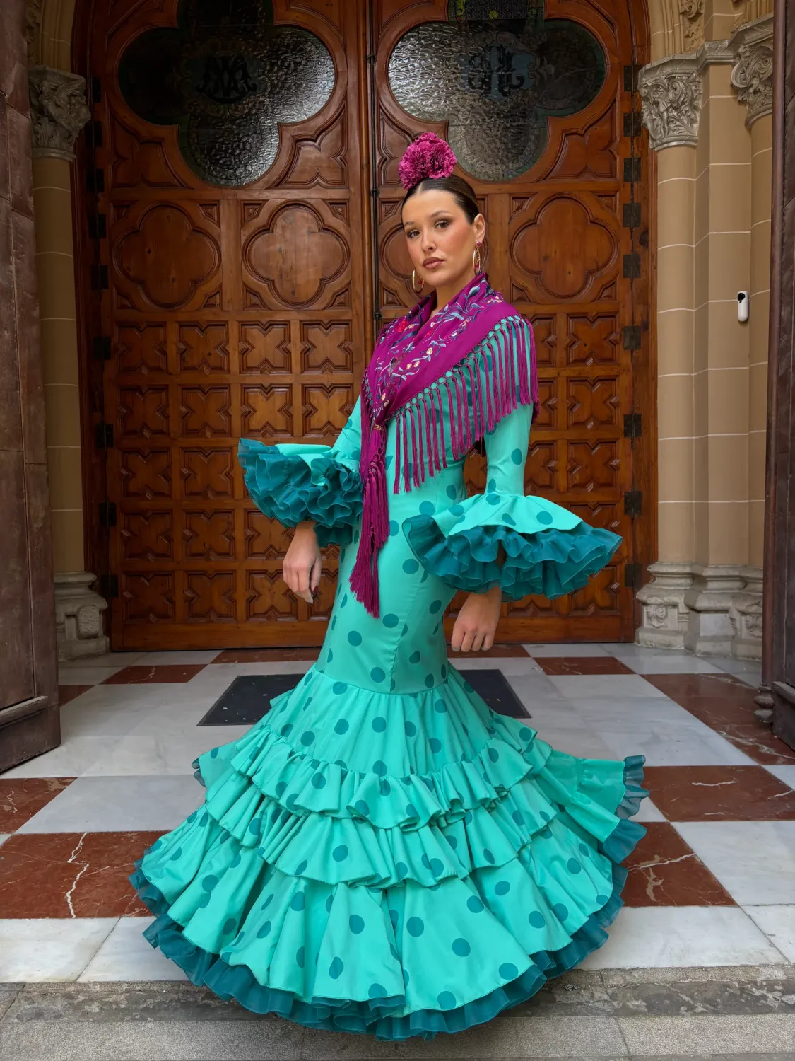 Viva La Feria Canastero Musgo robe flamenca à volants