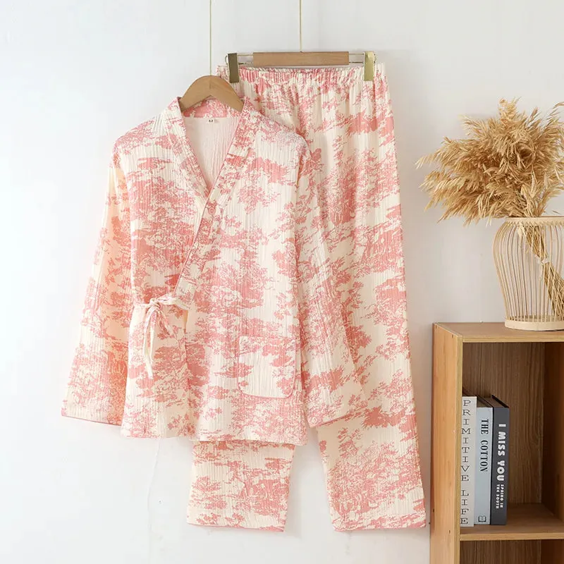 Esprit du Japon ensemble kimono gaze de coton veste pantalon