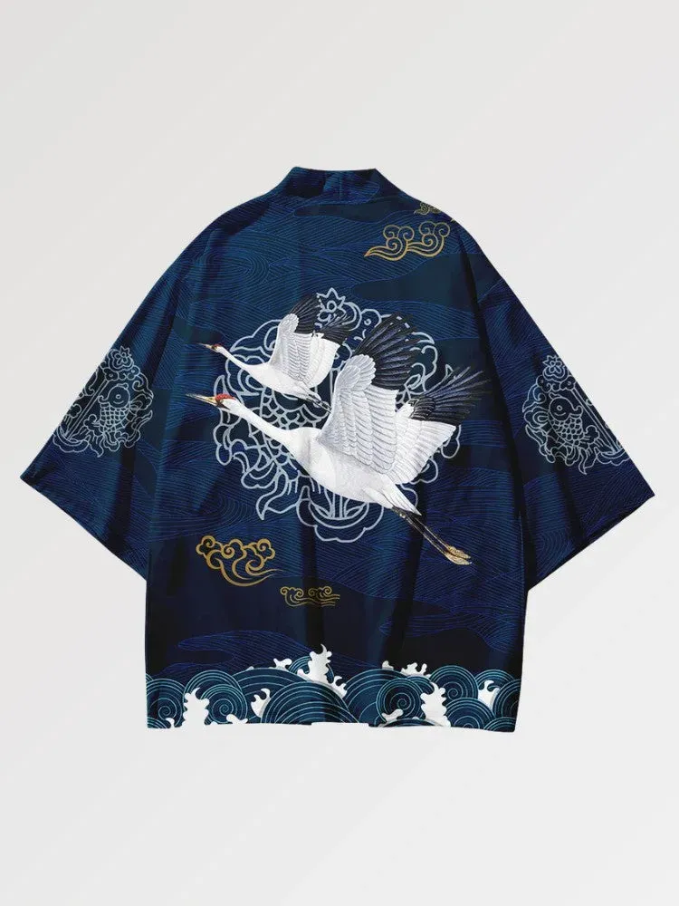 Japon style Kimono Streetwear Tsuru Motif kimono grue japonaise
