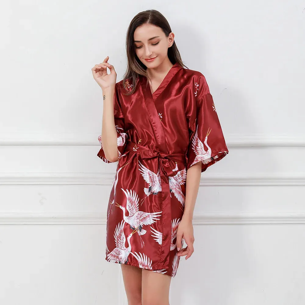 Esprit du Japon peignoir kimono satin grues femme