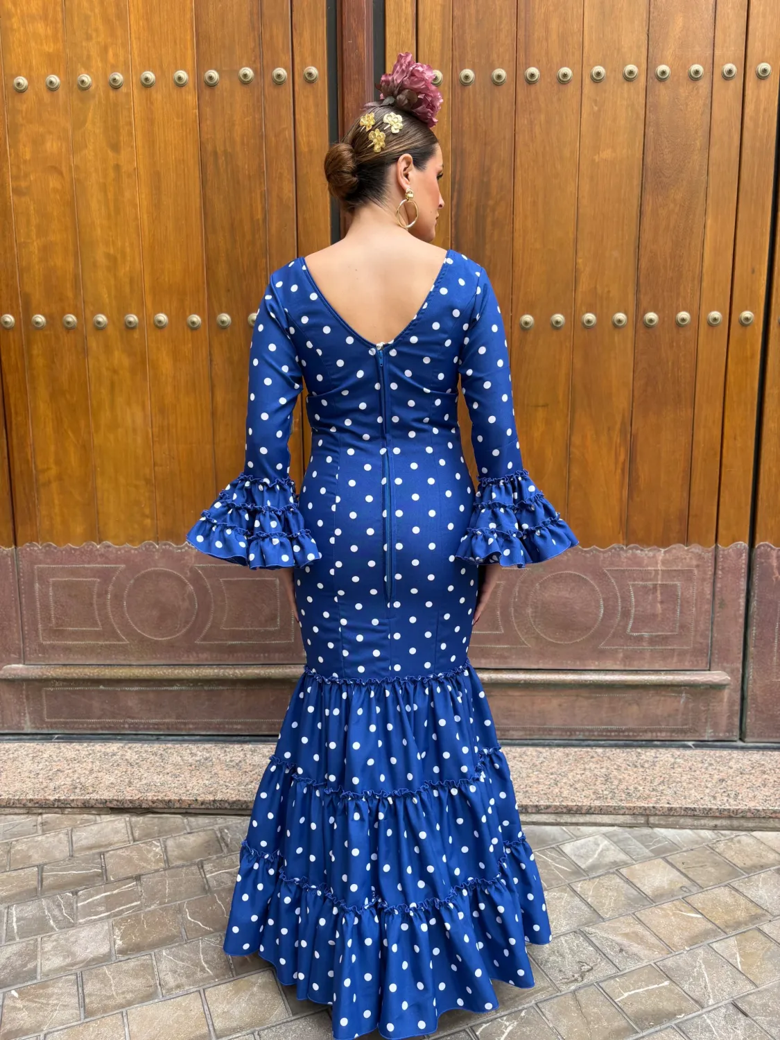 Viva La Feria Vanesa robe gitane canastero pois bleu royal