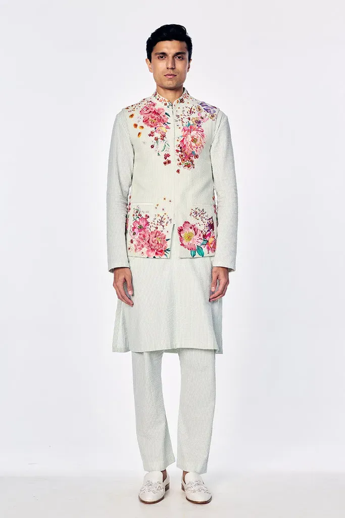 Rahul Mishra bandi brodée de bouquets floraux menthe