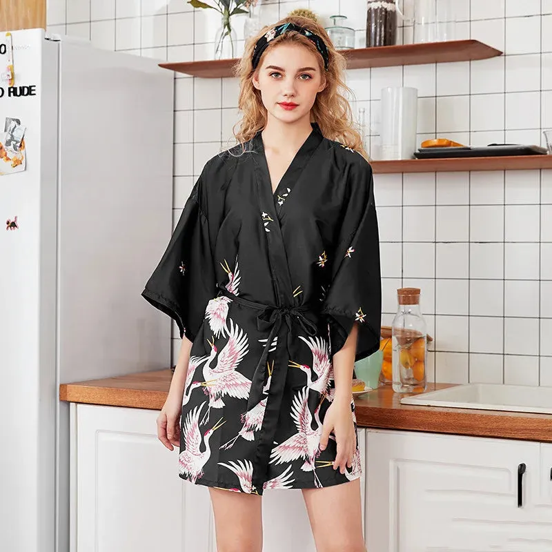 Esprit du Japon Robe kimono grues satin