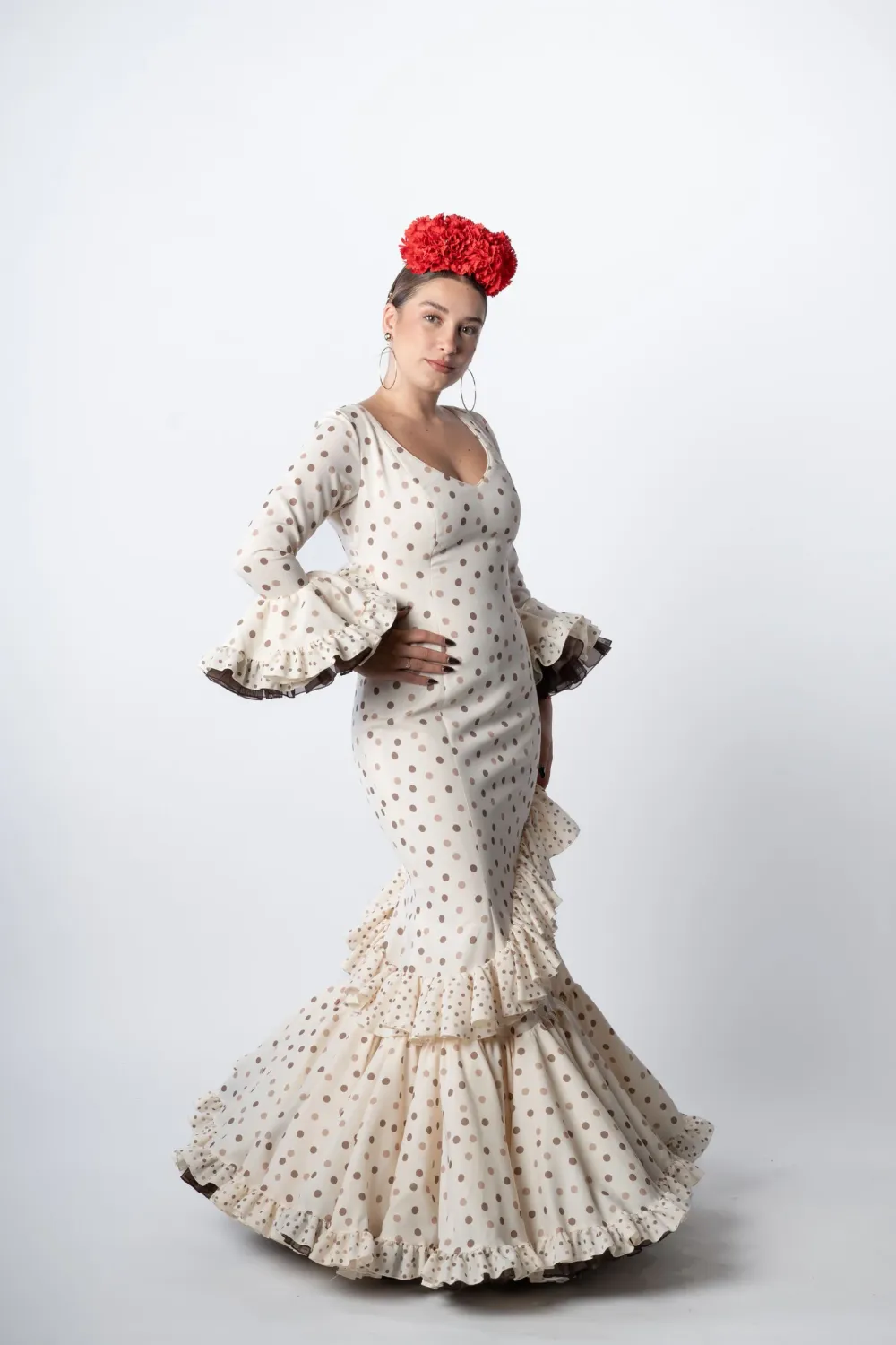 Viva la Feria Canela robe flamenca beige à pois