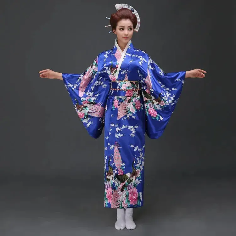 Japon style nori kimono traditionnel femme satiné fleuri
