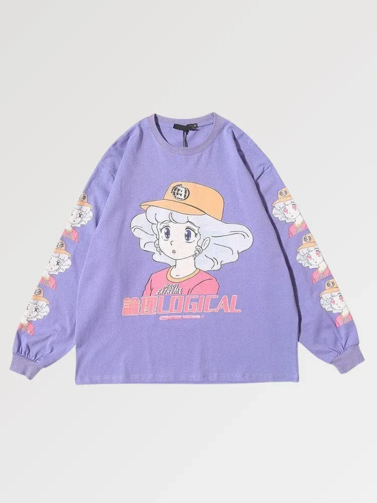 Japon style logical tee-shirt manche longue oversize