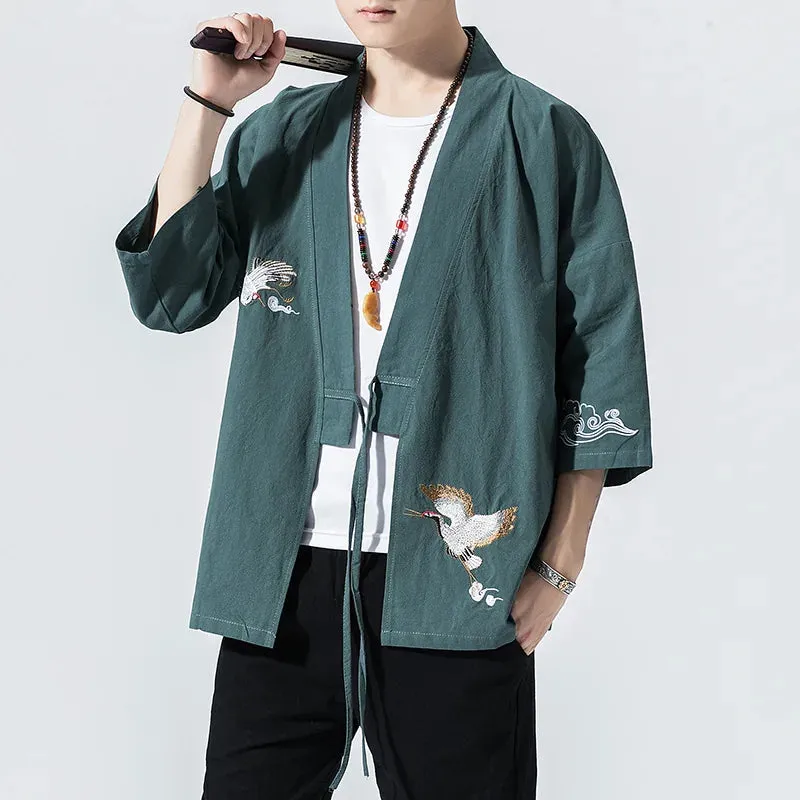Esprit du Japon veste kimono homme brodée de grues