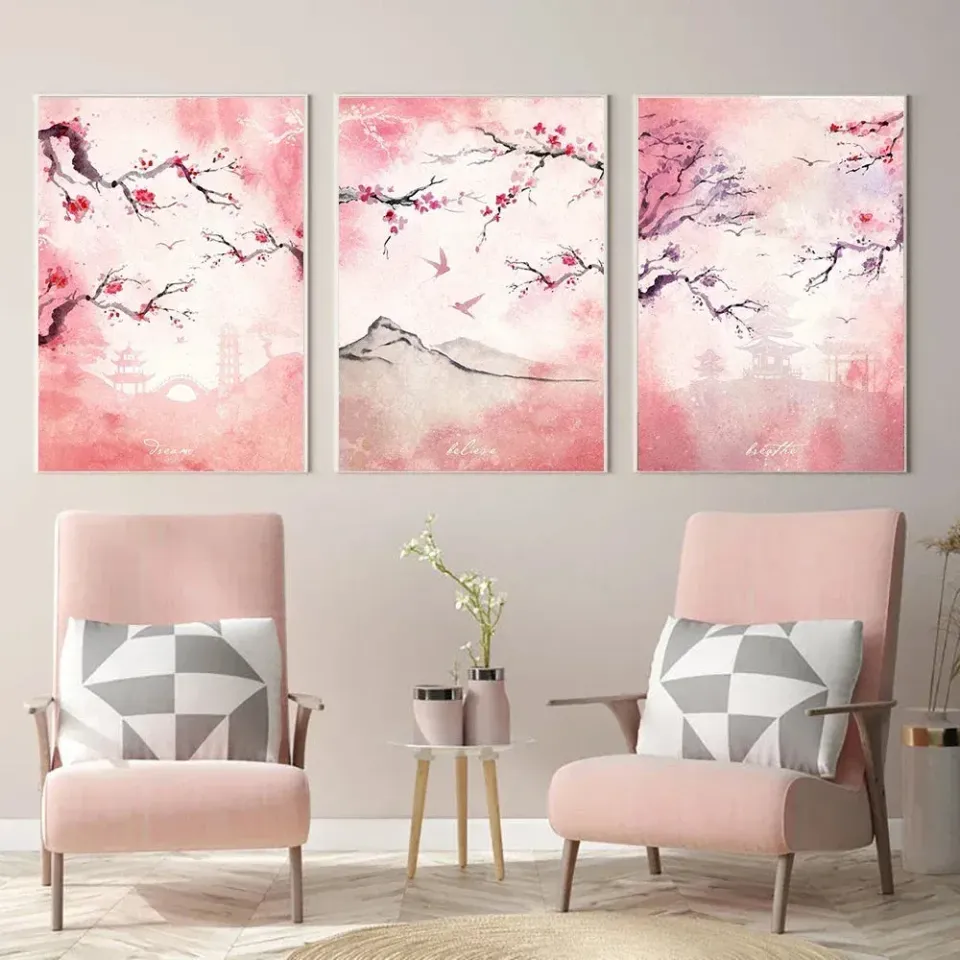 Japon style Cerisier Japonais tableau triptyque