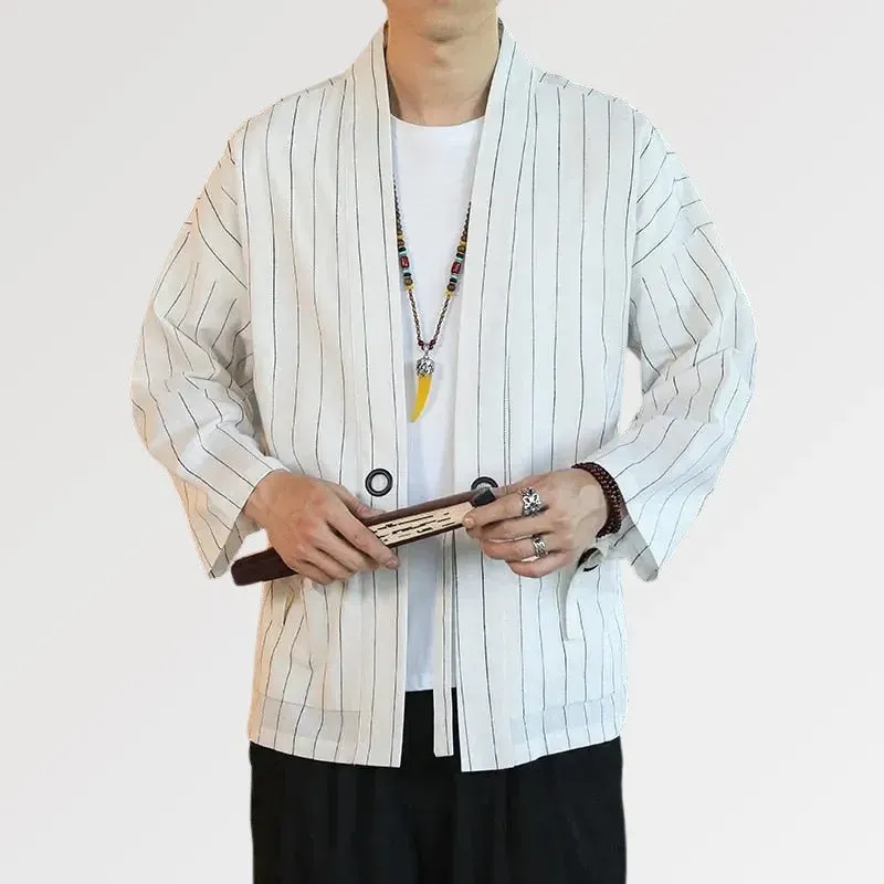 Japon style Takao kimono cardigan rayé blanc coton