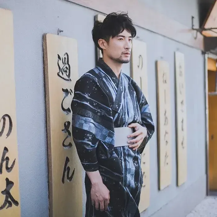 Japon style Kimono Japonais Long Okarina kimono bleu