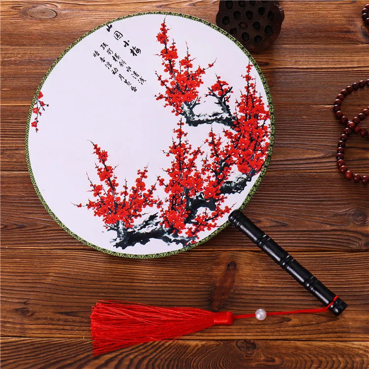 Esprit du Japon Éventail Rond peinture florale bois 24 cm