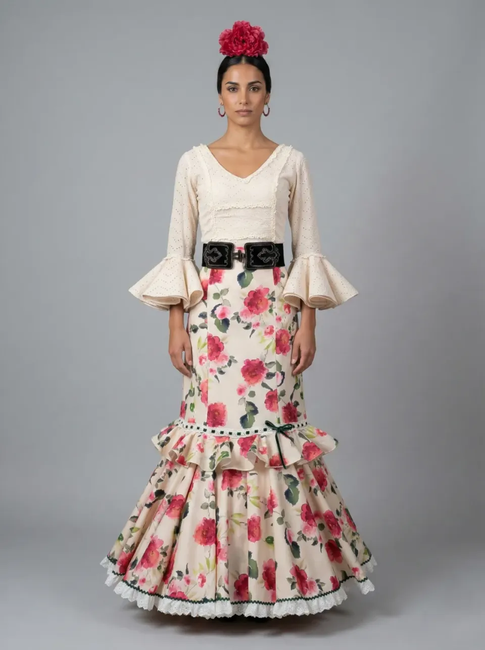 Viva la Feria Floral jupe flamenco imprimé roses