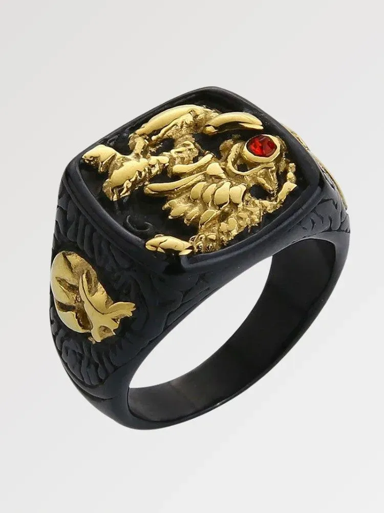 Japon style chevalière bague rubis