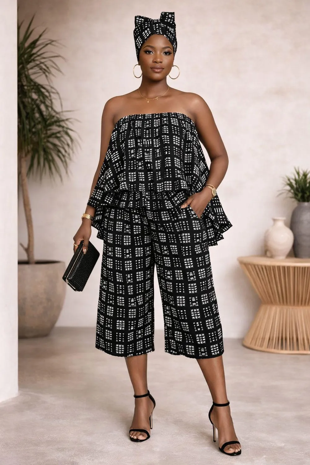 KAVAZI ensemble bustier capri foulard 3 pièces
