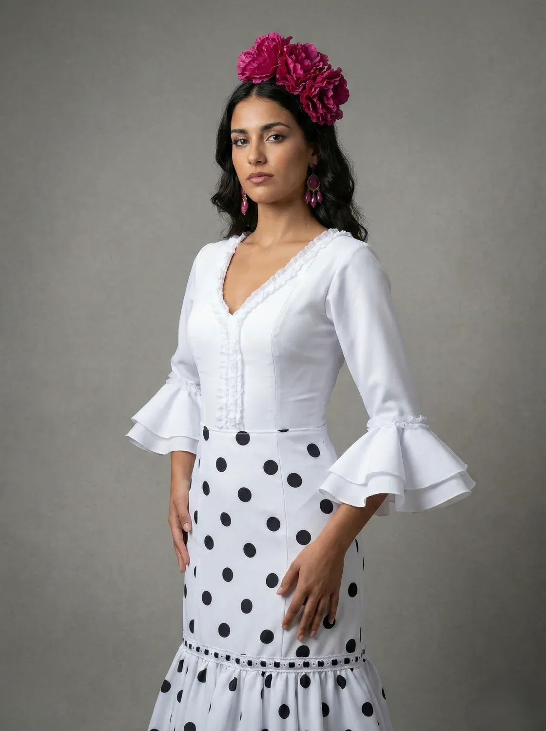Viva la Feria blouse rociera stretch col V organdi